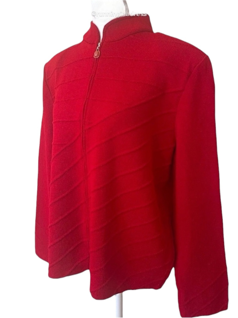 St John Collection Red Santana Knit Zip Jacket 12 Vintage Marie Gray Mock Neck - Picture 5 of 15